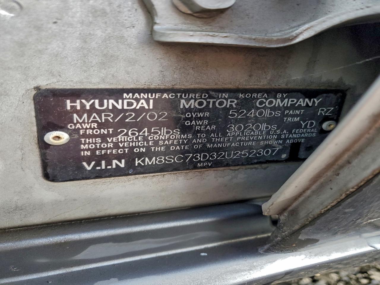 2002 Hyundai Santa Fe Gls VIN: KM8SC73D32U252307 Lot: 93878145