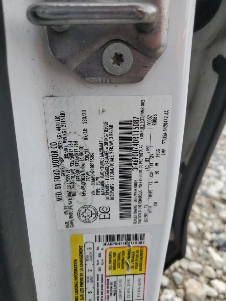 2013 Ford Fusion Se VIN: 3FA6P0H74DR115087 Lot: 93517125