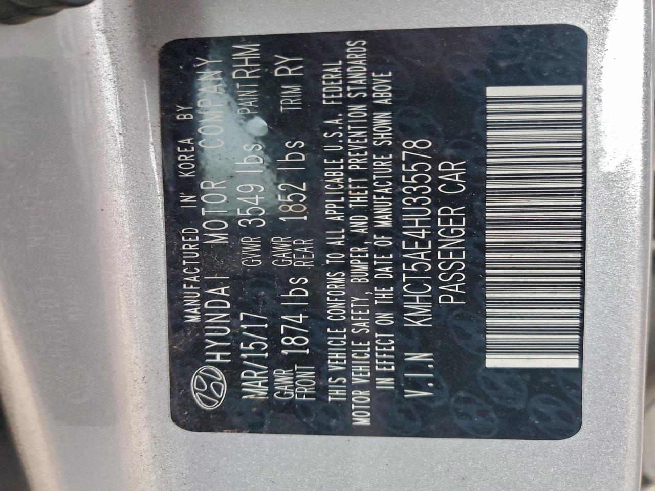 2017 Hyundai Accent Se VIN: KMHCT5AE4HU335578 Lot: 94245435