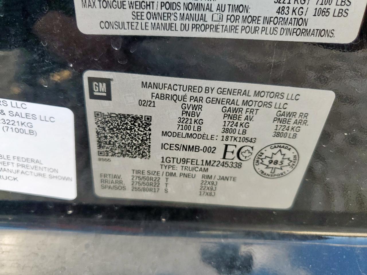 2021 GMC Sierra K1500 Denali VIN: 1GTU9FEL1MZ245338 Lot: 93053165