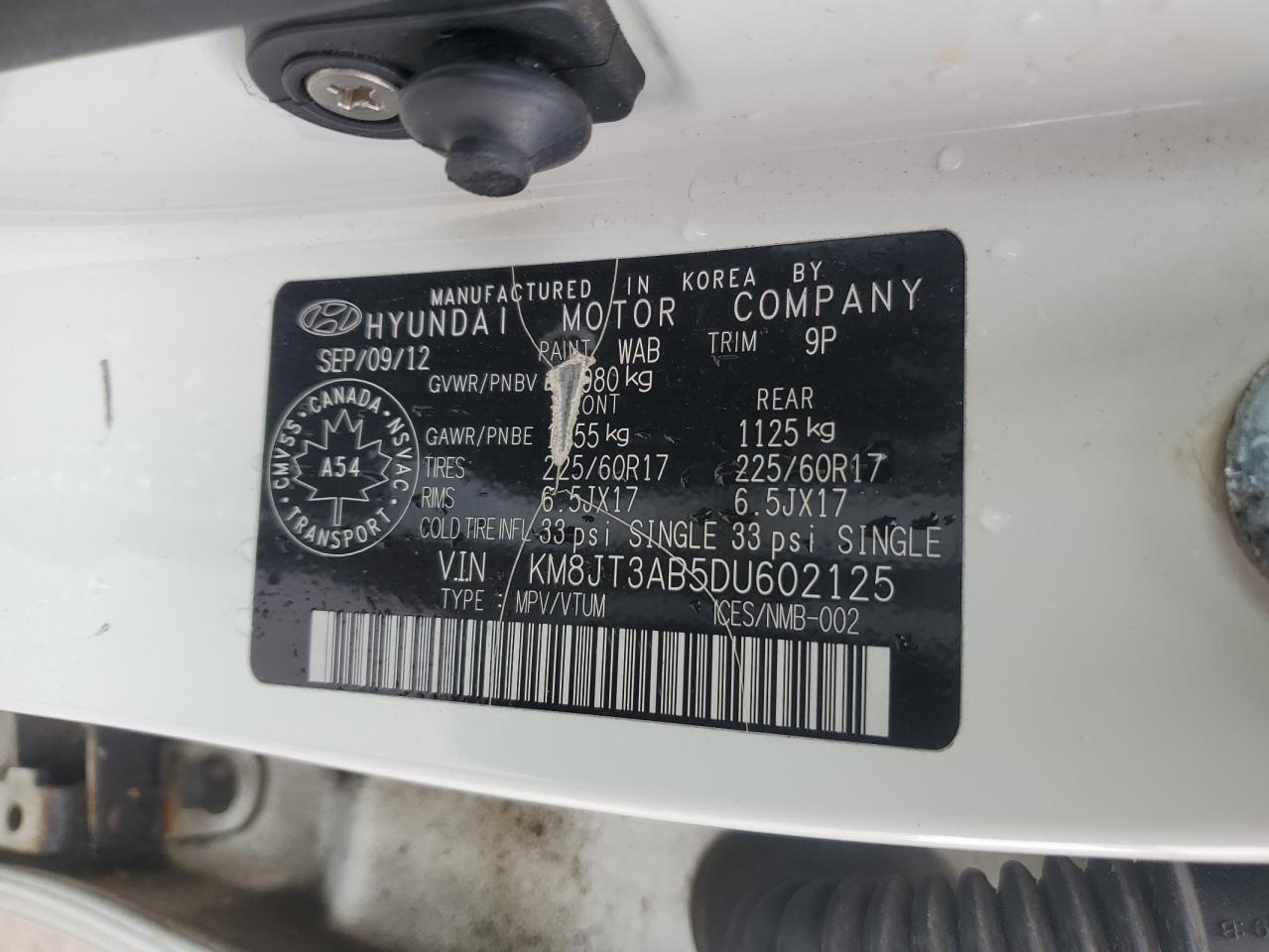 2013 Hyundai Tucson Gl VIN: KM8JT3AB5DU602125 Lot: 92410205