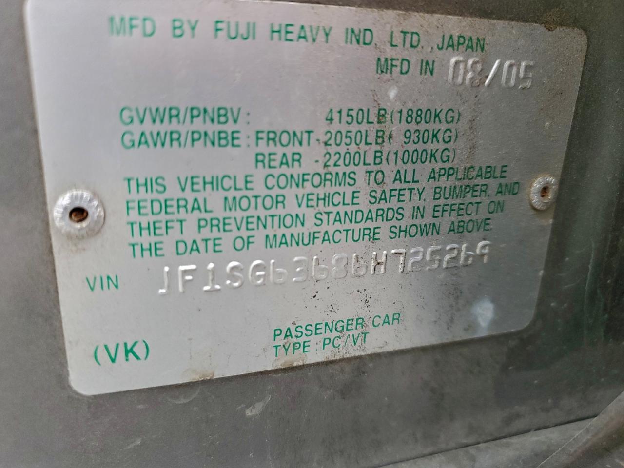 2006 Subaru Forester 2.5X VIN: JF1SG63686H725269 Lot: 94107945