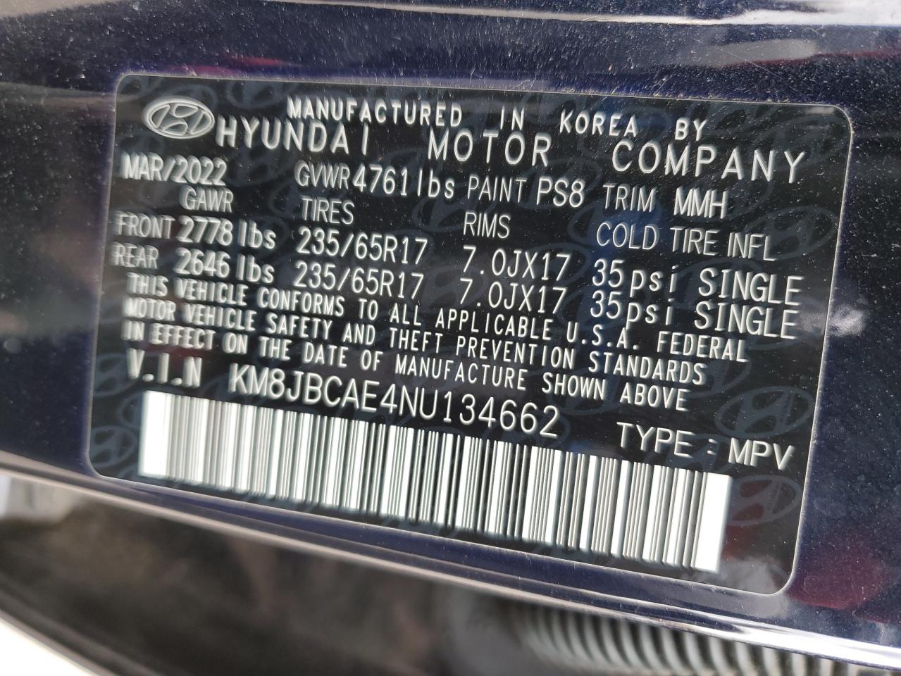 2022 Hyundai Tucson Sel VIN: KM8JBCAE4NU134662 Lot: 92406885