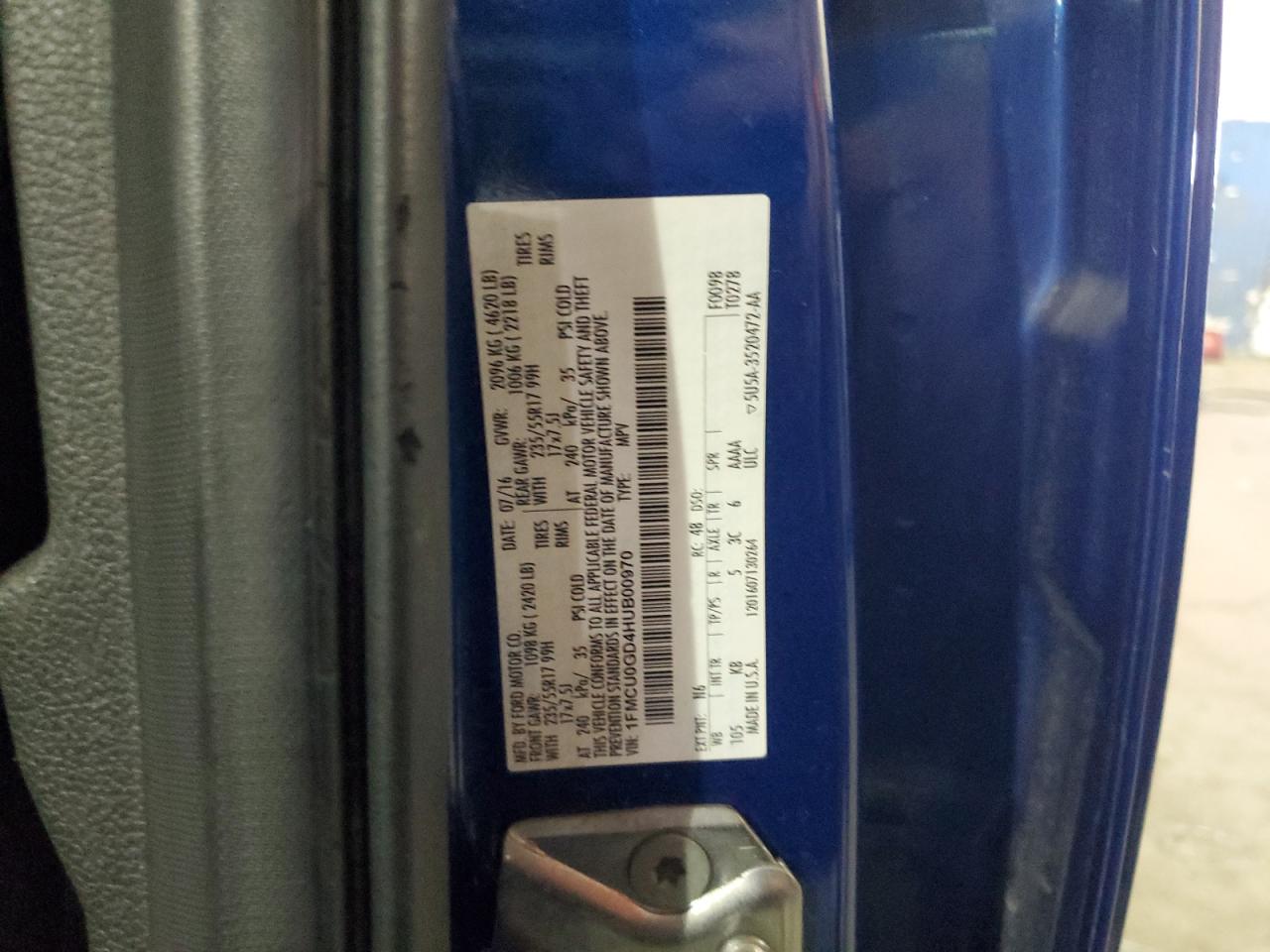 2017 Ford Escape Se VIN: 1FMCU0GD4HUB00970 Lot: 91795575