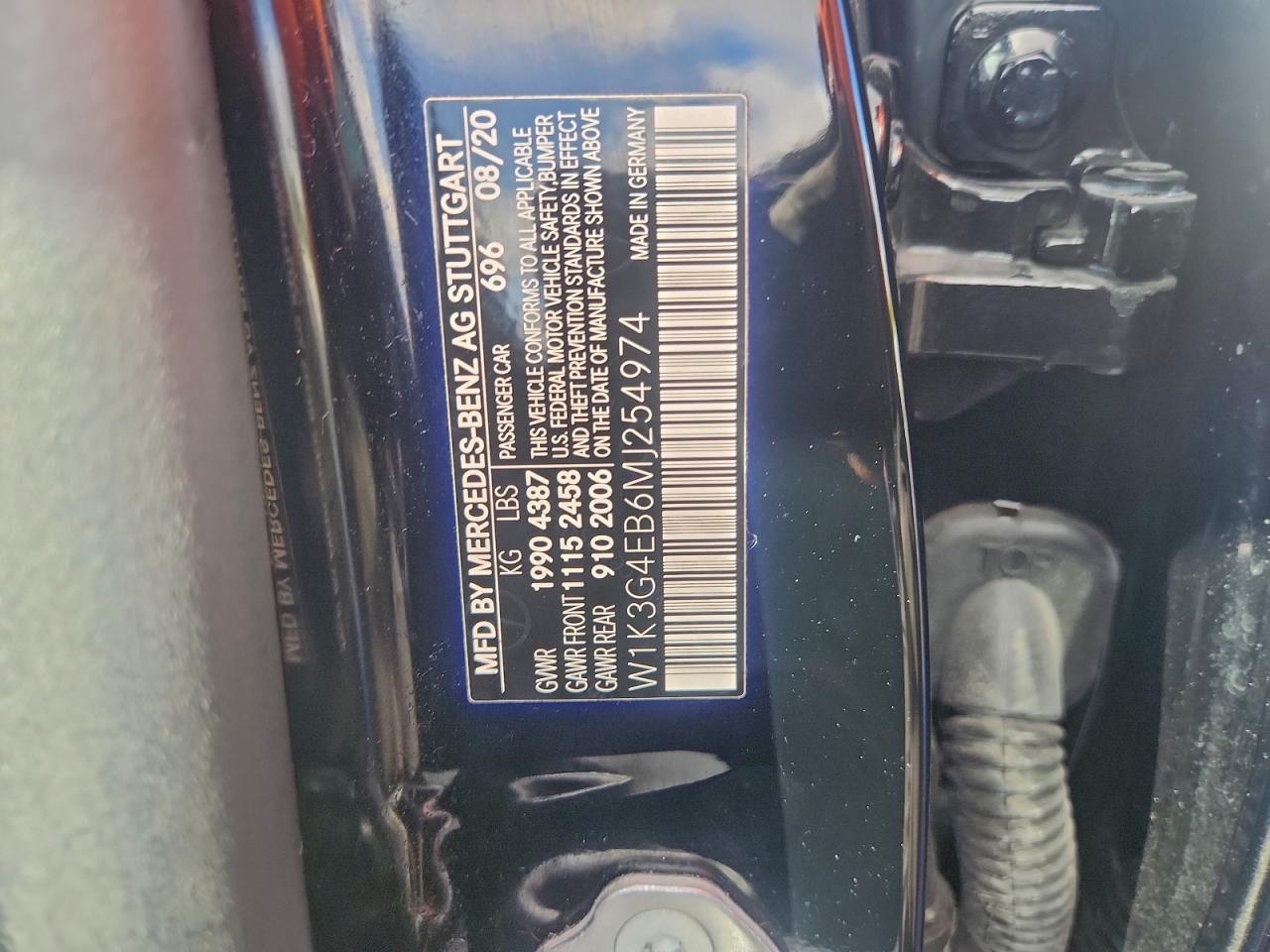 2021 Mercedes-Benz A 220 VIN: W1K3G4EB6MJ254974 Lot: 94349405