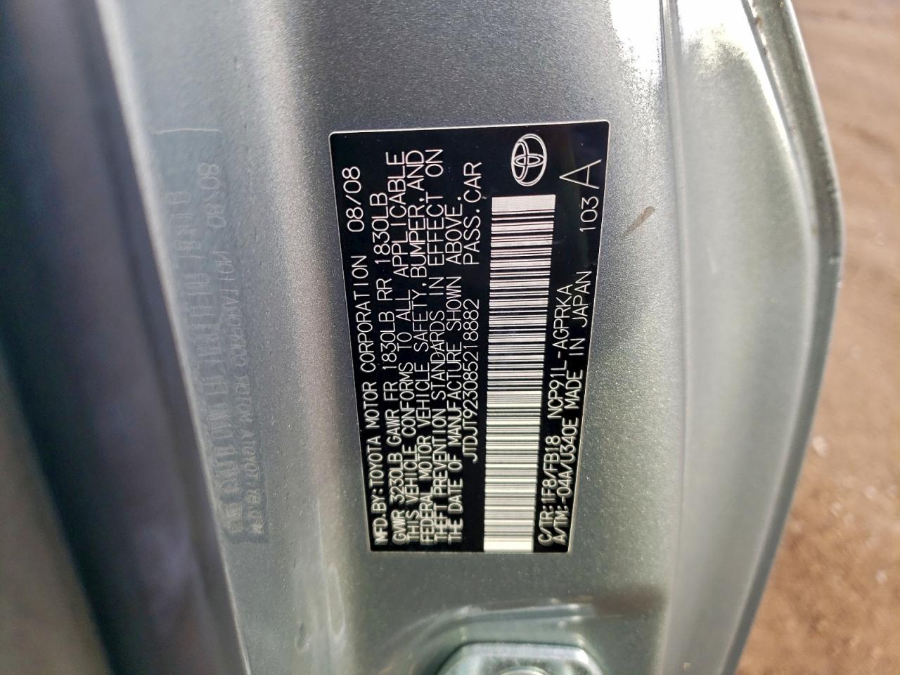 2008 Toyota Yaris VIN: JTDJT923085218882 Lot: 94122805