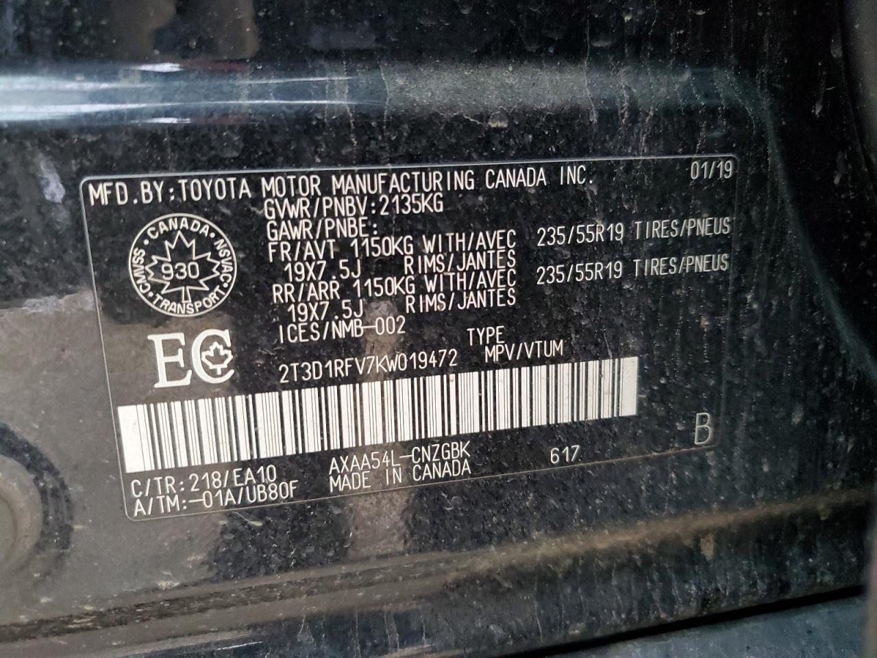 2019 Toyota Rav4 Limited VIN: 2T3D1RFV7KW019472 Lot: 89685795