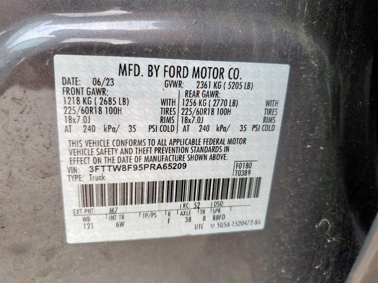 2023 Ford Maverick Xl VIN: 3FTTW8F95PRA65209 Lot: 93645515