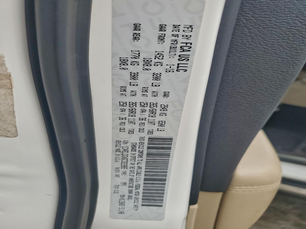 2016 Dodge Durango Limited VIN: 1C4RDJDGXGC322985 Lot: 94194465