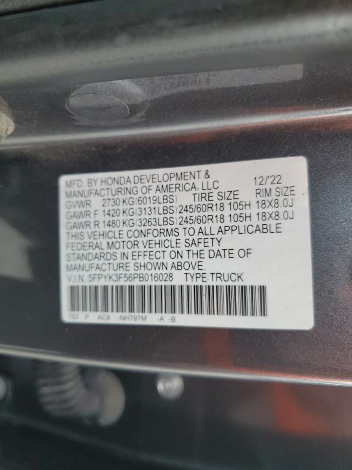 2023 Honda Ridgeline Rtl VIN: 5FPYK3F56PB016028 Lot: 92245915