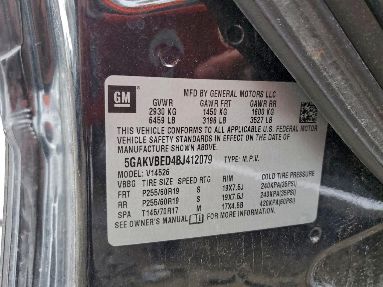 2011 Buick Enclave Cxl VIN: 5GAKVBED4BJ412079 Lot: 94580435