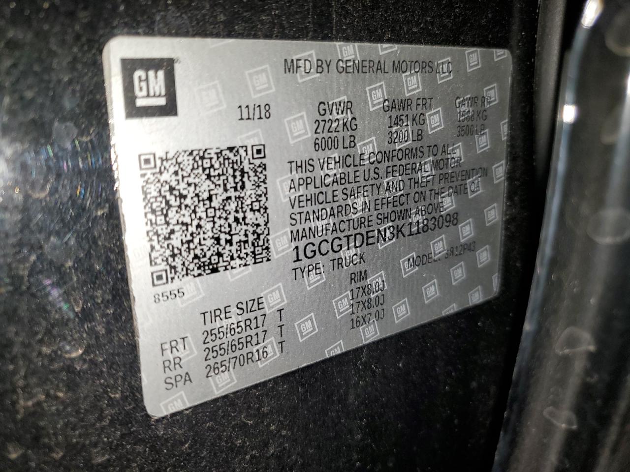 2019 Chevrolet Colorado Z71 VIN: 1GCGTDEN3K1183098 Lot: 92751055