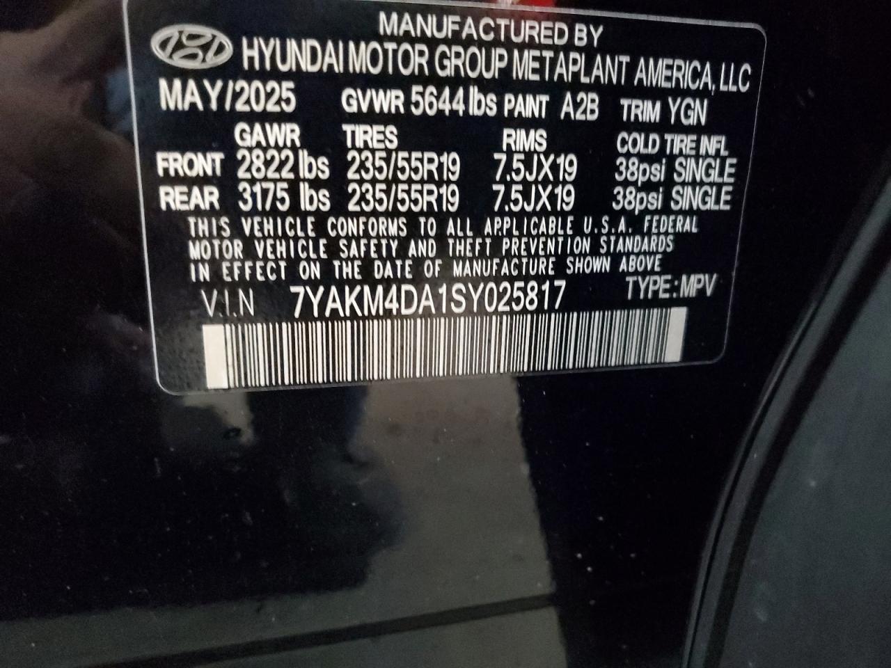 2025 Hyundai Ioniq 5 Se VIN: 7YAKM4DA1SY025817 Lot: 93556465