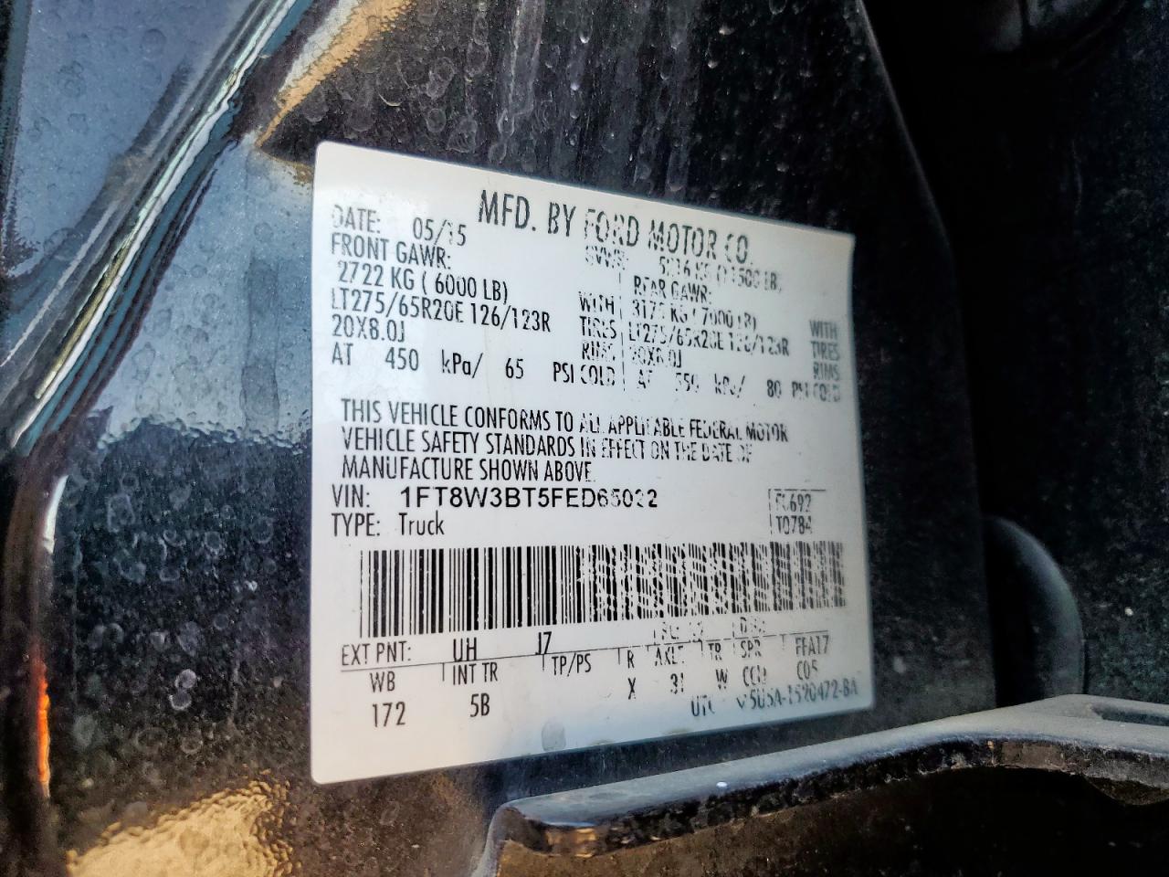 2015 Ford F350 Super Duty VIN: 1FT8W3BT5FED65022 Lot: 91296585