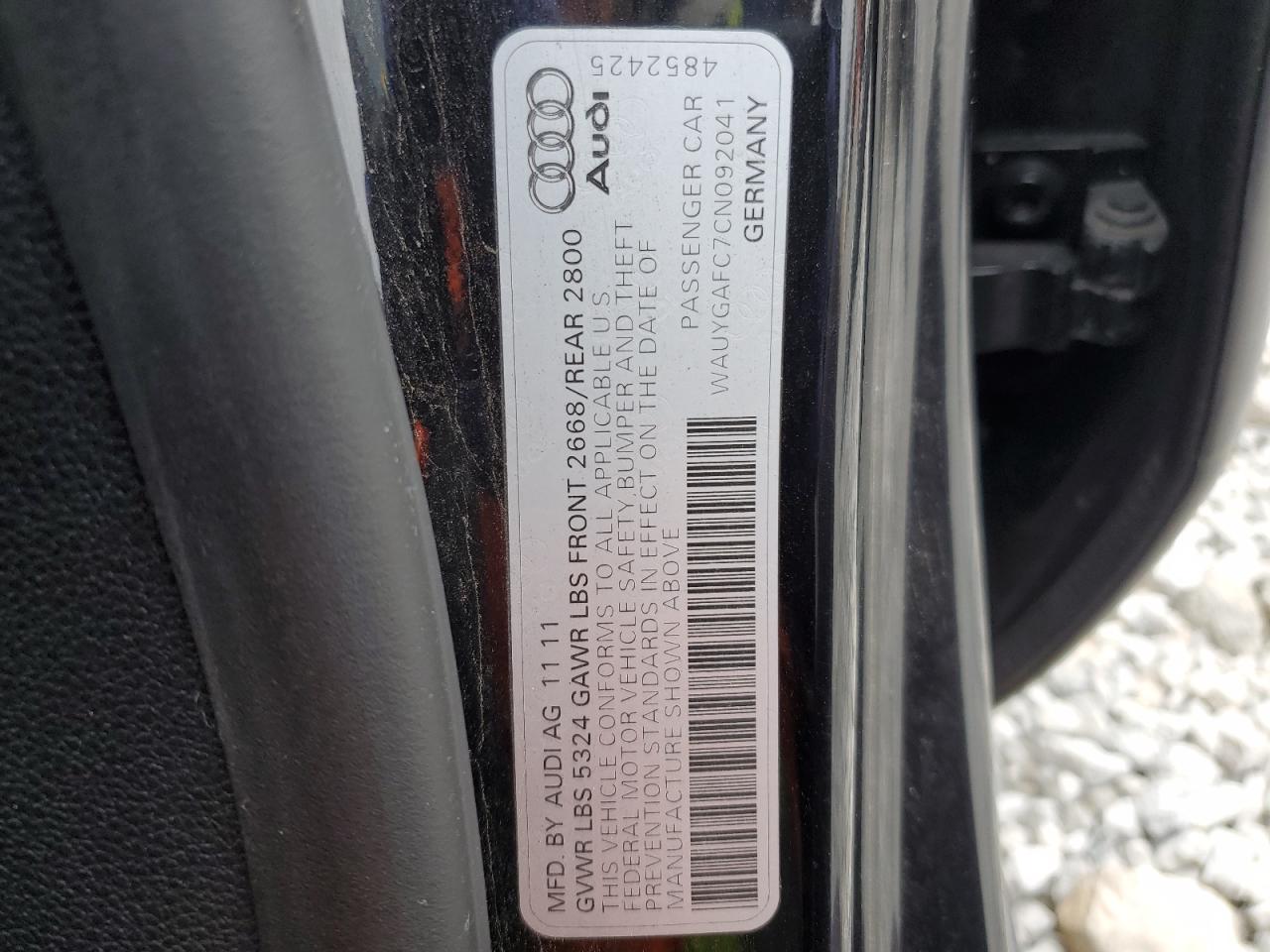 2012 Audi A7 Premium Plus VIN: WAUYGAFC7CN092041 Lot: 92423705