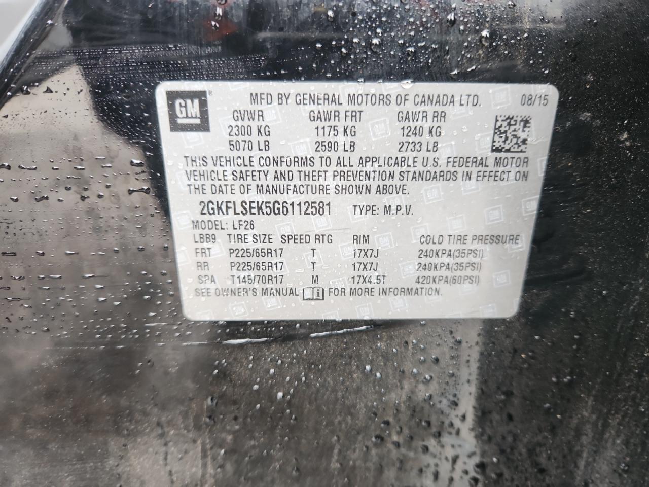 2016 GMC Terrain Sle VIN: 2GKFLSEK5G6112581 Lot: 91278715