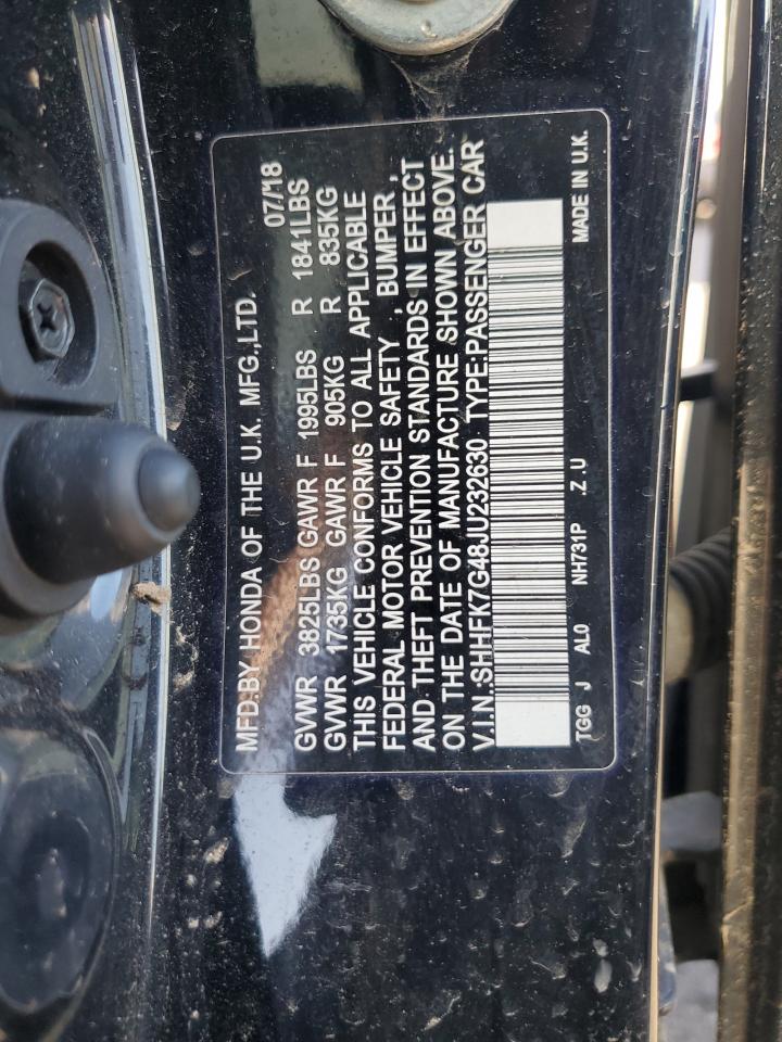 2018 Honda Civic Sport VIN: SHHFK7G48JU232630 Lot: 93112645