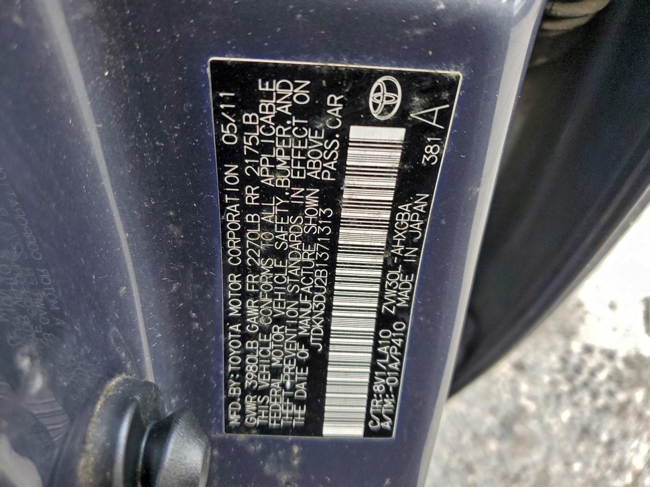 2011 Toyota Prius VIN: JTDKN3DU2B1371313 Lot: 93334635