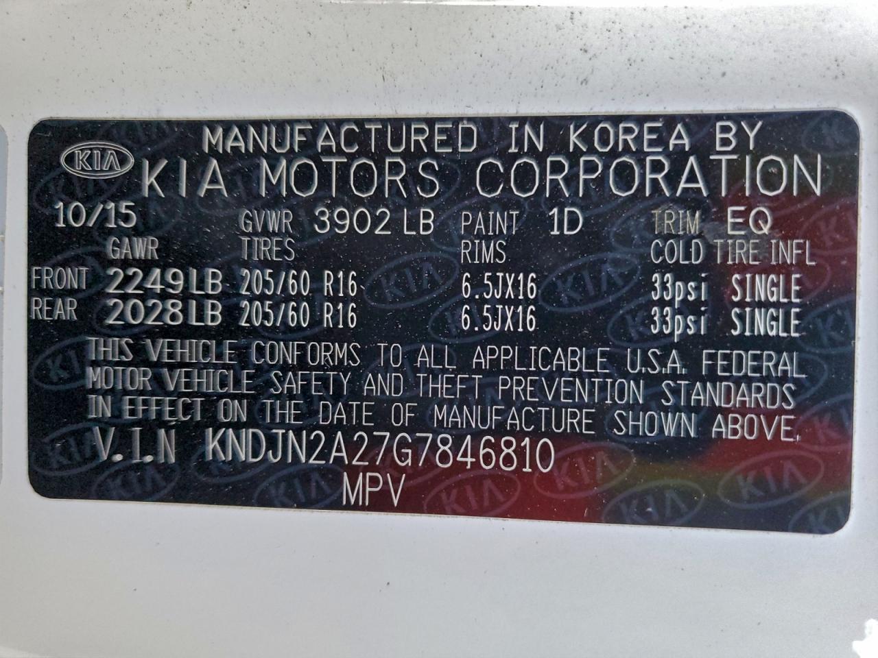 2016 Kia Soul VIN: KNDJN2A27G7846810 Lot: 93476815