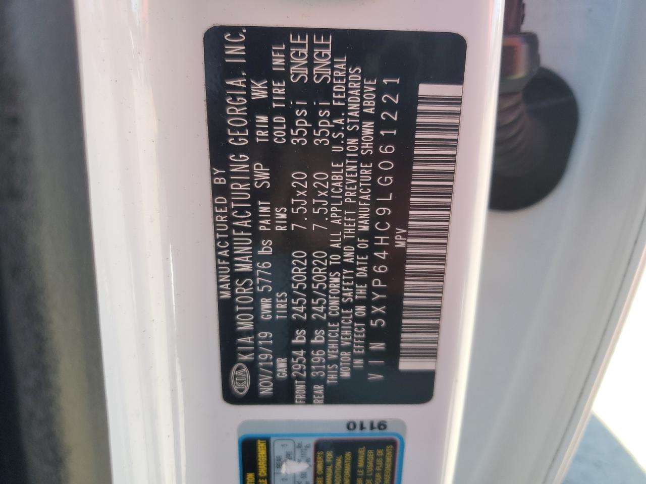 2020 Kia Telluride S VIN: 5XYP64HC9LG061221 Lot: 91661615