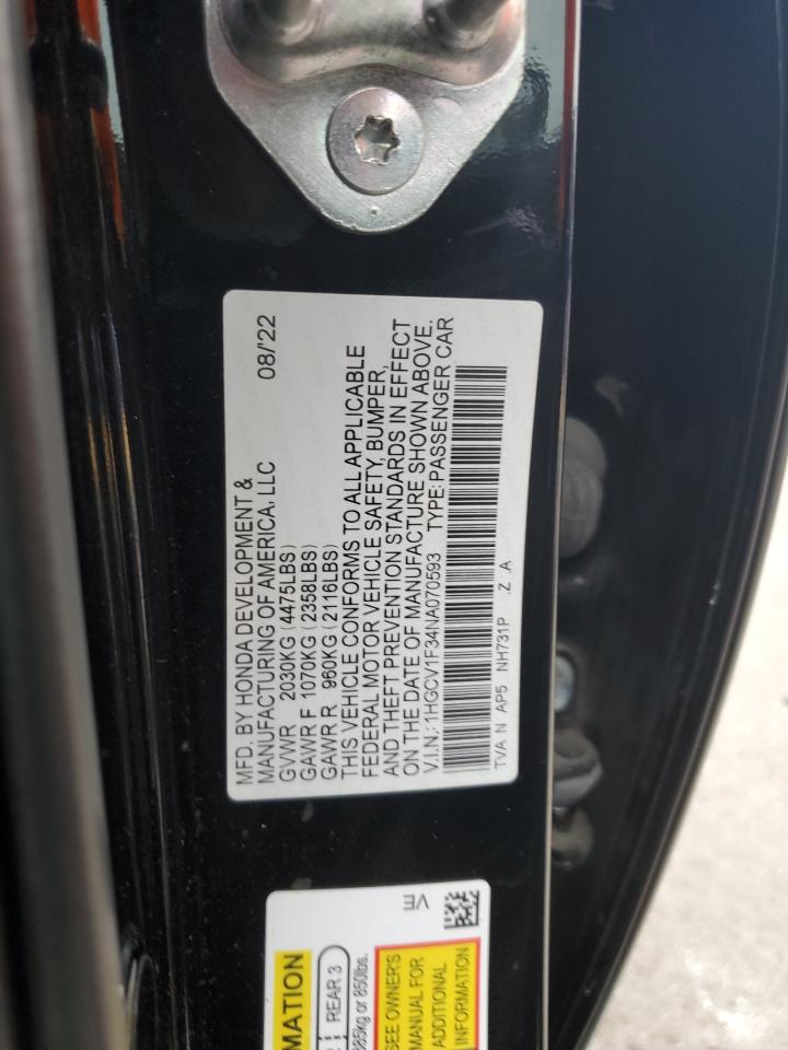 2022 Honda Accord Sport VIN: 1HGCV1F34NA070593 Lot: 93518985
