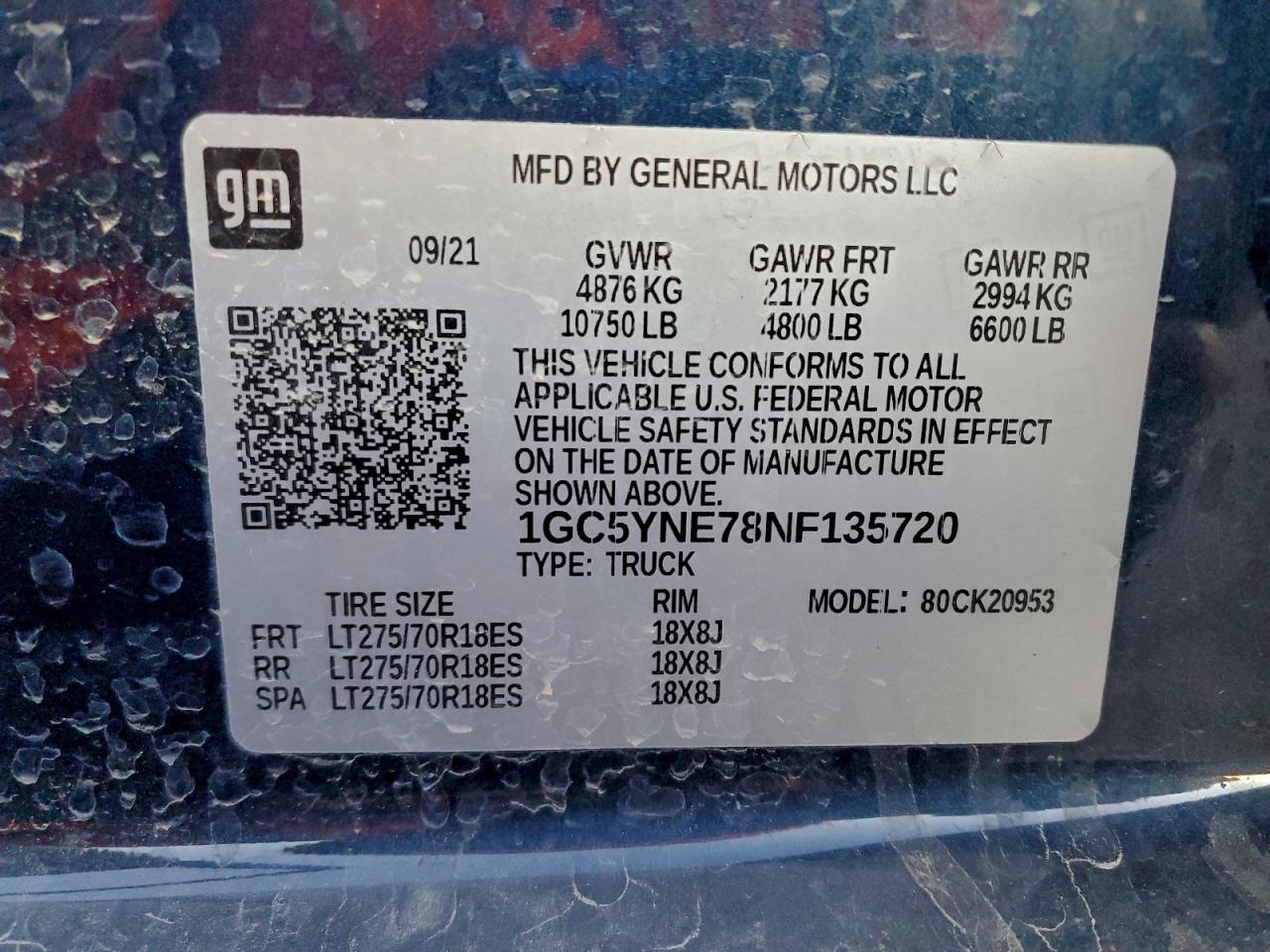 2022 Chevrolet Silverado K2500 Heavy Duty Lt VIN: 1GC5YNE78NF135720 Lot: 94479665