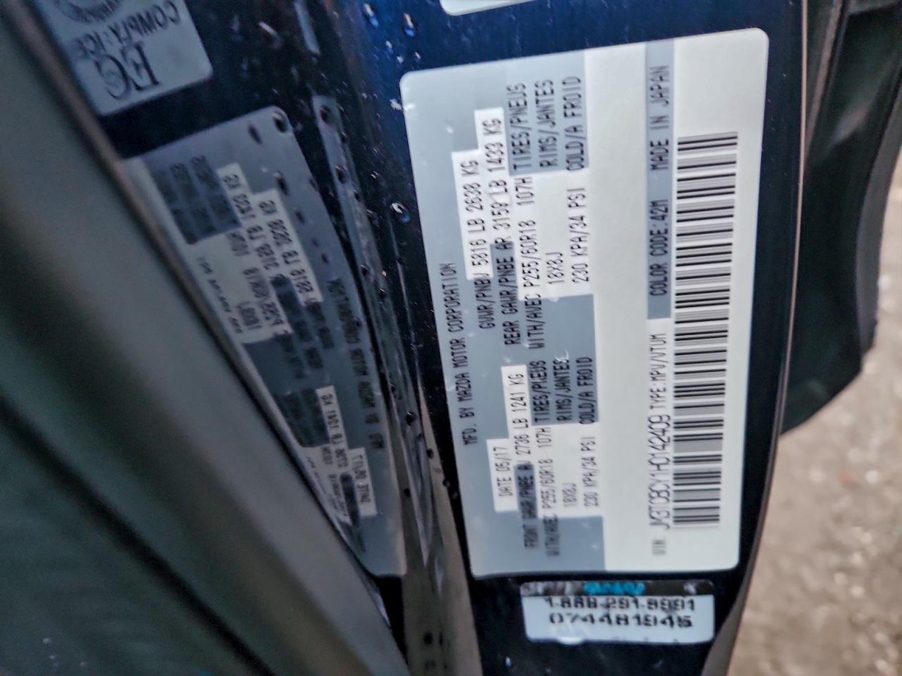 2017 Mazda Cx-9 Touring VIN: JM3TCBCY1H0142409 Lot: 93367215