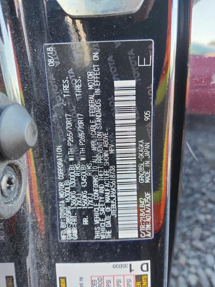 2019 Toyota 4Runner Sr5/Sr5 Premium VIN: JTEBU5JR6K5618738 Lot: 90709275