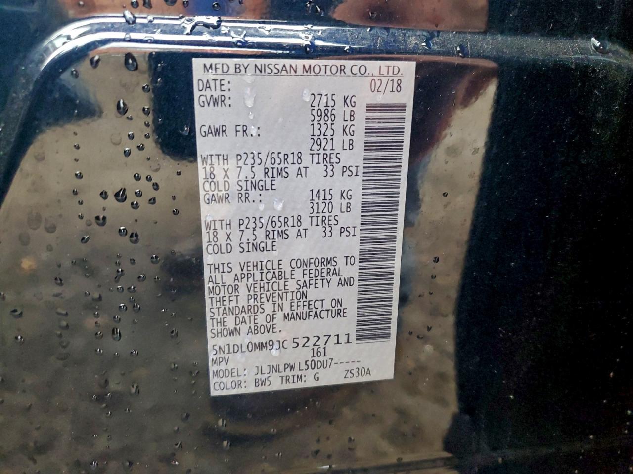 2018 Infiniti Qx60 VIN: 5N1DL0MM9JC522711 Lot: 94195615