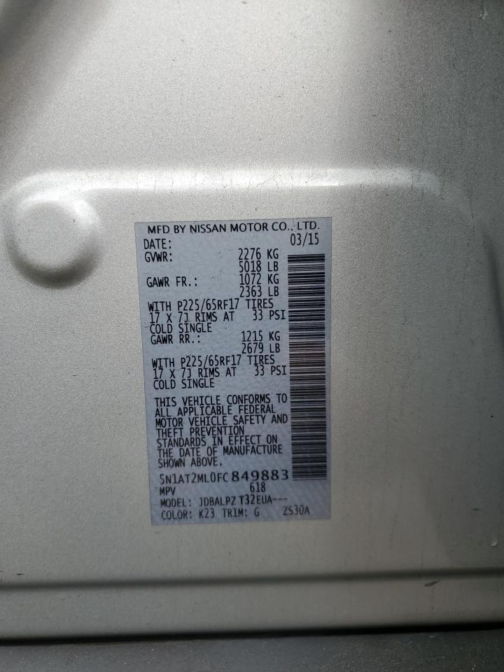 2015 Nissan Rogue S VIN: 5N1AT2ML0FC849883 Lot: 89712735