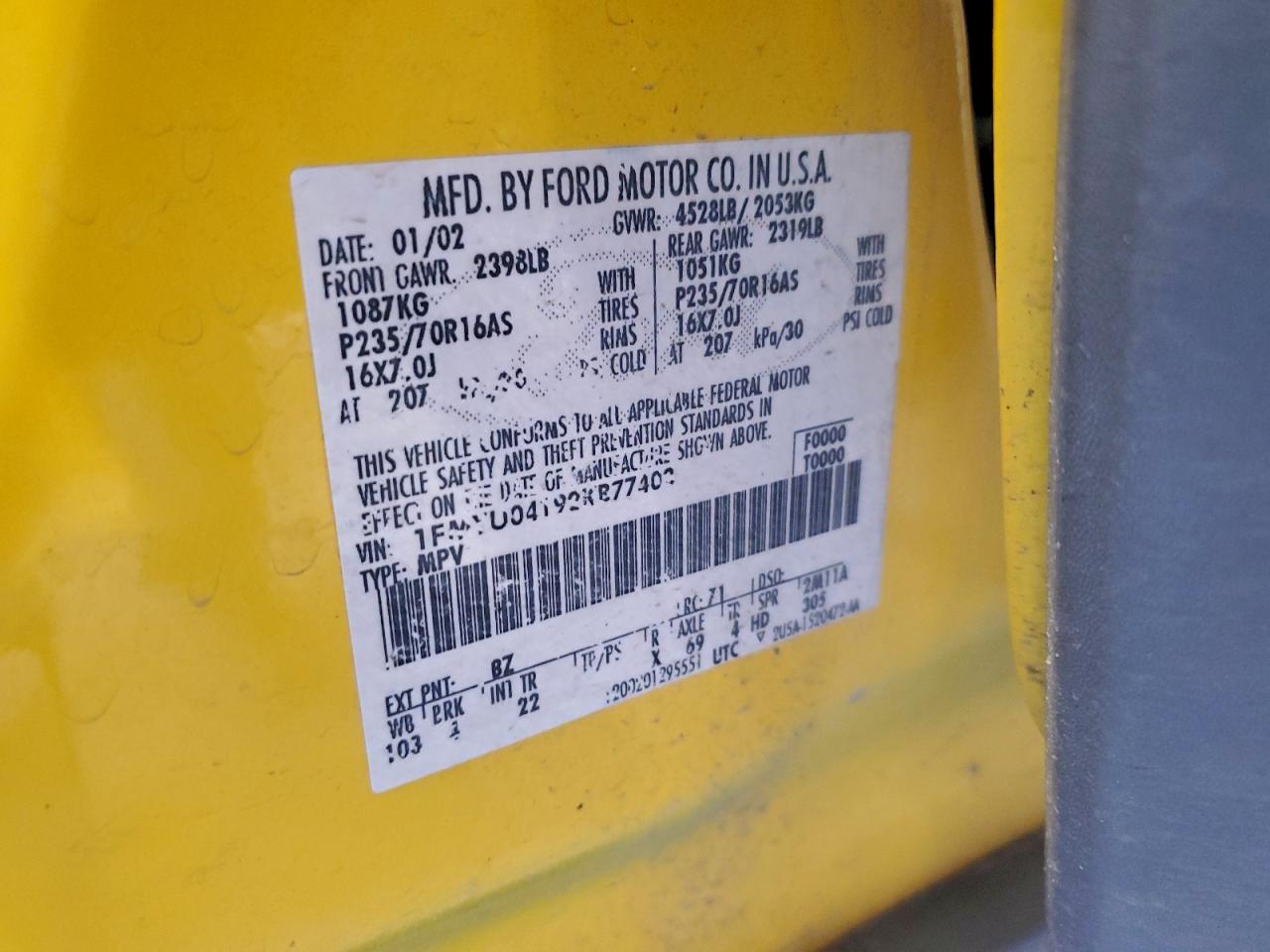 2002 Ford Escape Xlt VIN: 1FMYU04192KB77403 Lot: 93669625