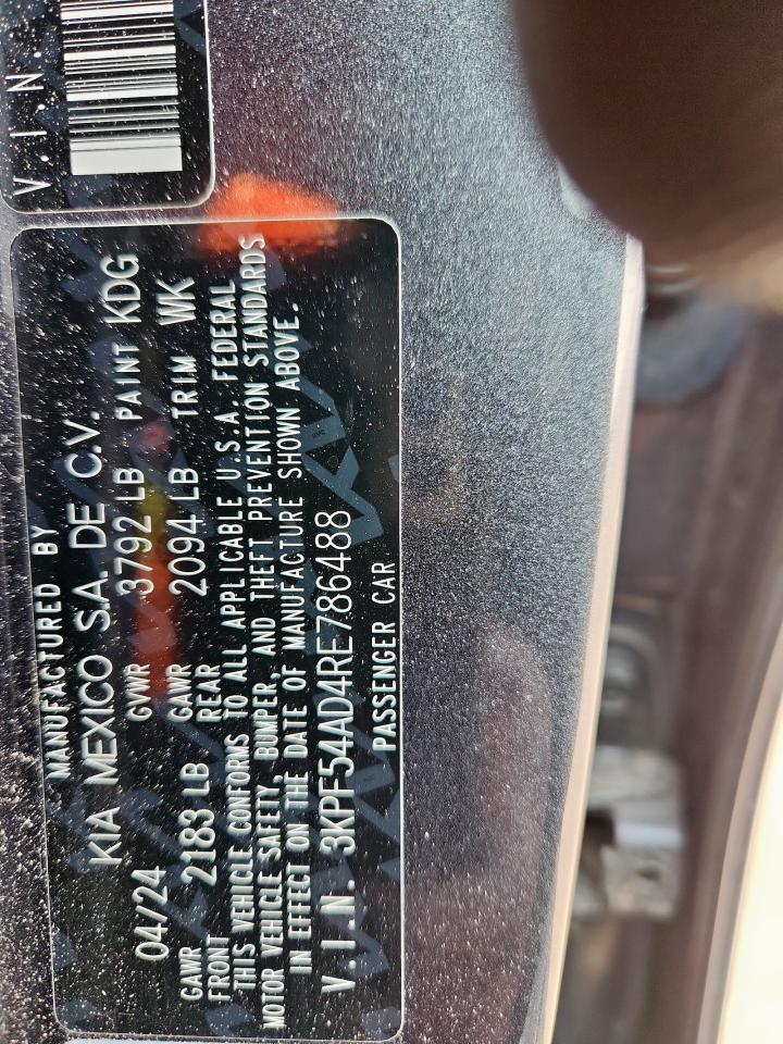 2024 Kia Forte Gt Line VIN: 3KPF54AD4RE786488 Lot: 93147325