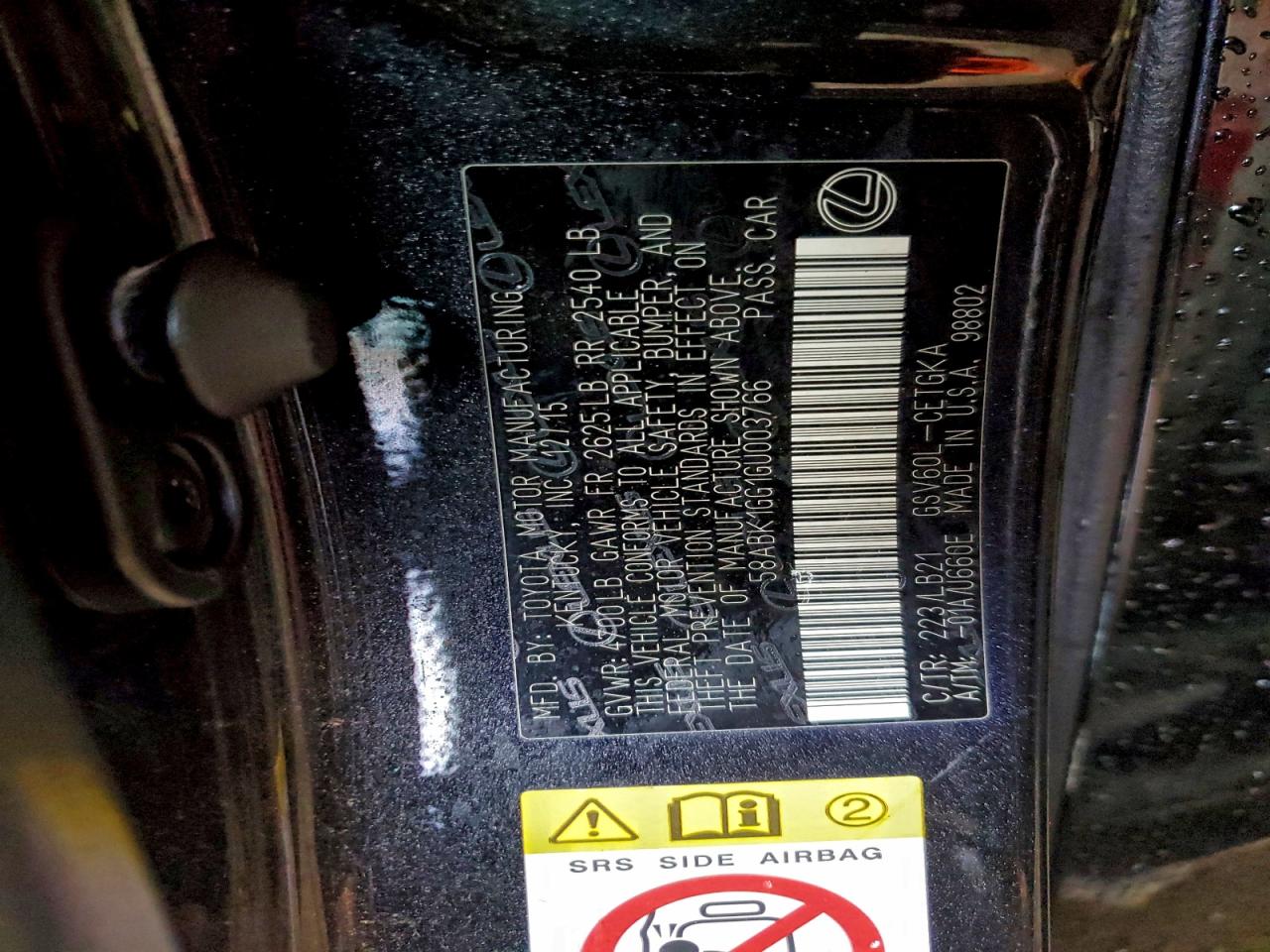 2016 Lexus Es 350 VIN: 58ABK1GG1GU003766 Lot: 94317195