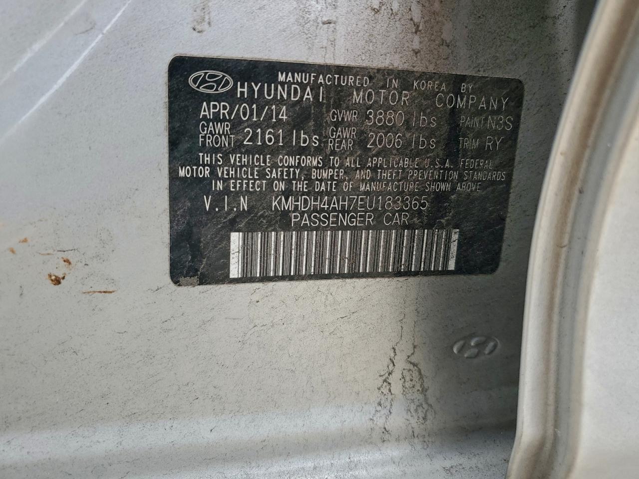 2014 Hyundai Elantra Se VIN: KMHDH4AH7EU183365 Lot: 92852935