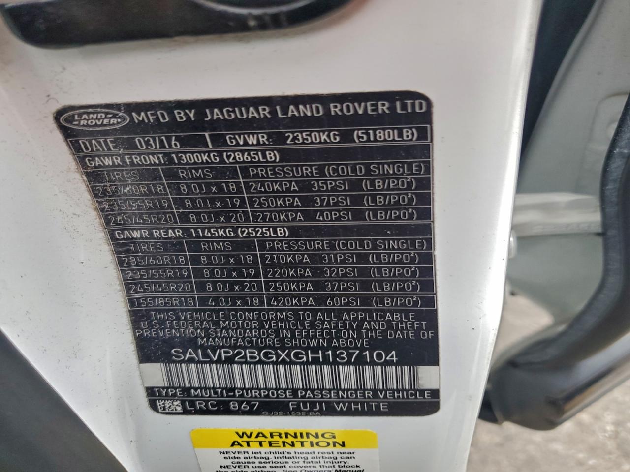 2016 Land Rover Range Rover Evoque Se VIN: SALVP2BGXGH137104 Lot: 92931035