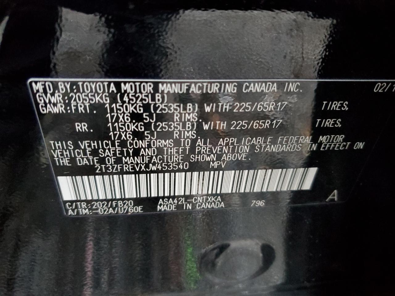 2018 Toyota Rav4 Le VIN: 2T3ZFREVXJW453540 Lot: 93403155