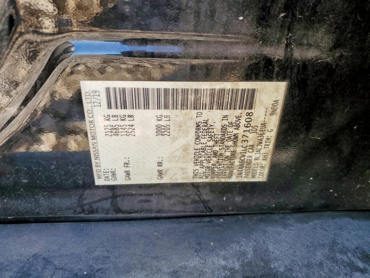 2020 Nissan Maxima Sv VIN: 1N4AA6CV1LC371608 Lot: 90926485