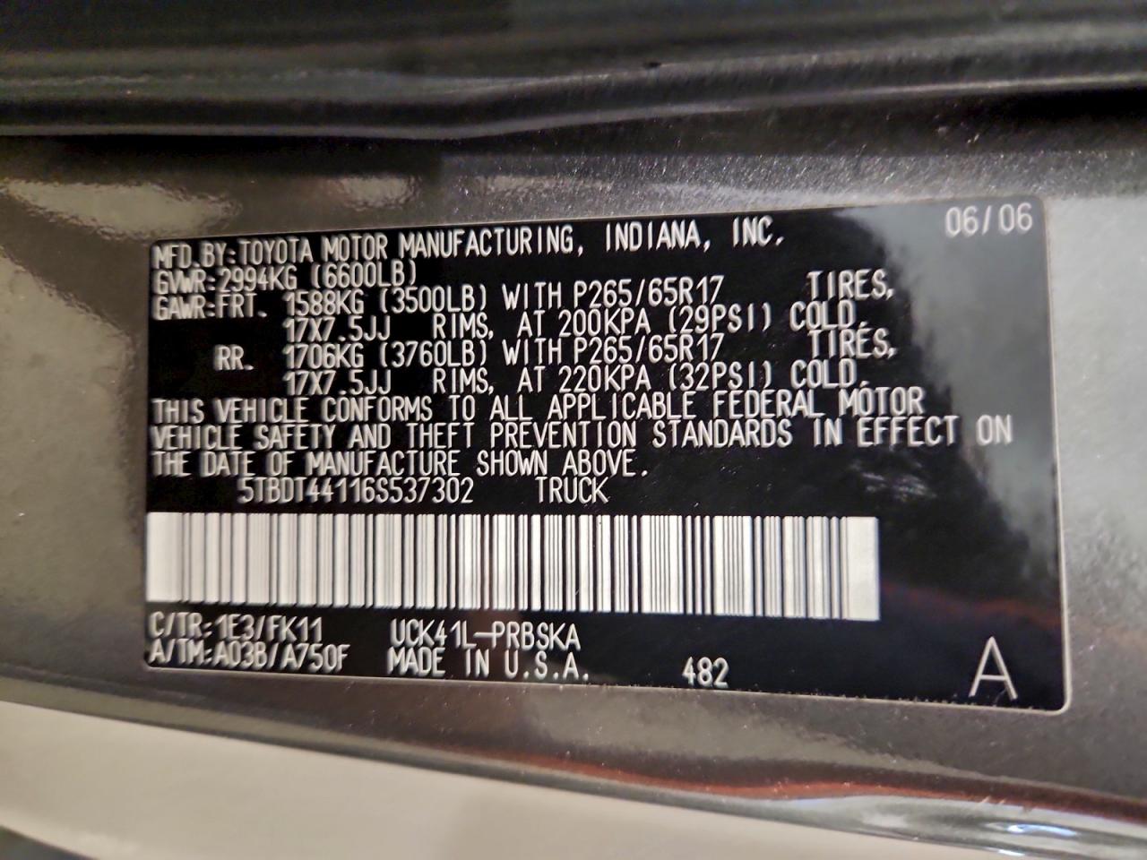2006 Toyota Tundra Double Cab Sr5 VIN: 5TBDT44116S537302 Lot: 94295705