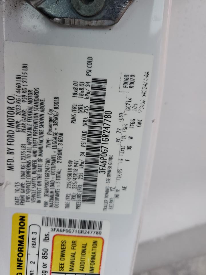 2016 Ford Fusion S VIN: 3FA6P0G71GR247780 Lot: 94003775