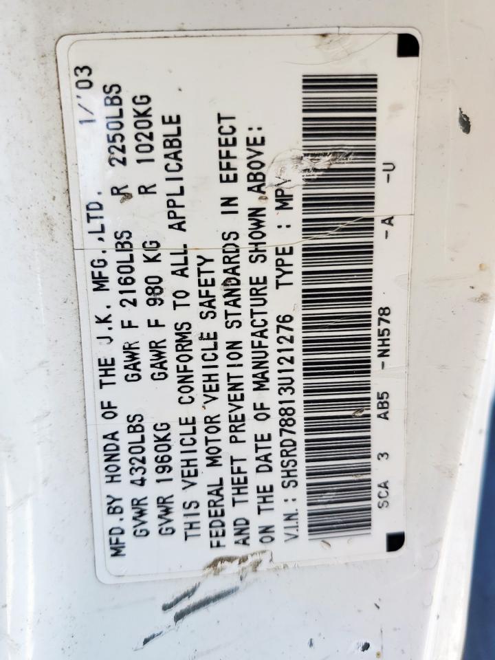 2003 Honda Cr-V Ex VIN: SHSRD78813U121276 Lot: 91739345