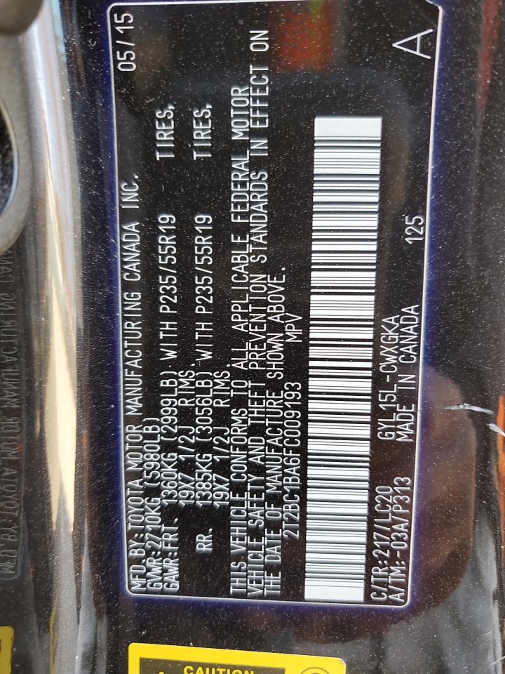 2015 Lexus Rx 450H VIN: 2T2BC1BA6FC009193 Lot: 91466905