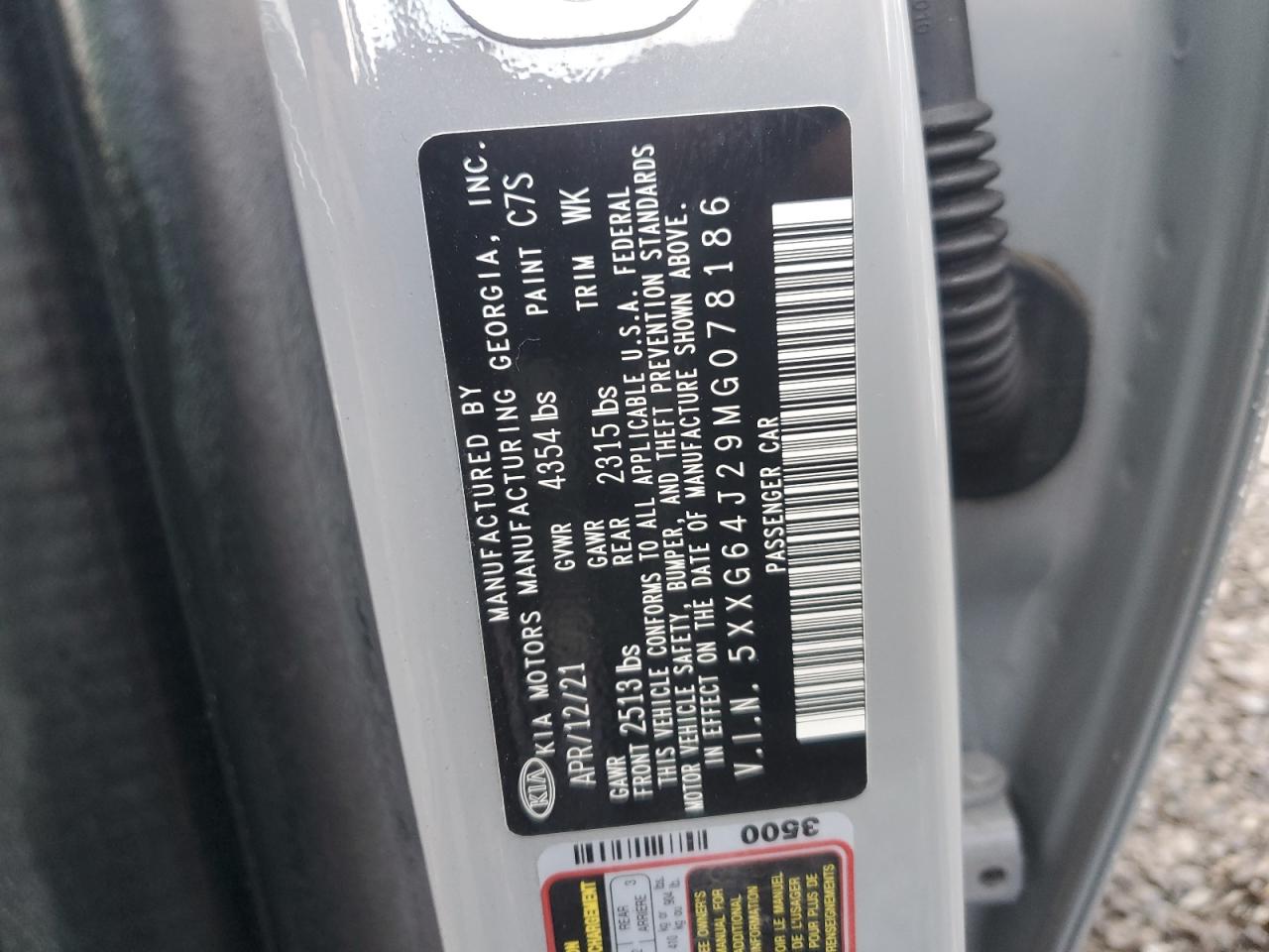 2021 Kia K5 Gt Line VIN: 5XXG64J29MG078186 Lot: 91698765