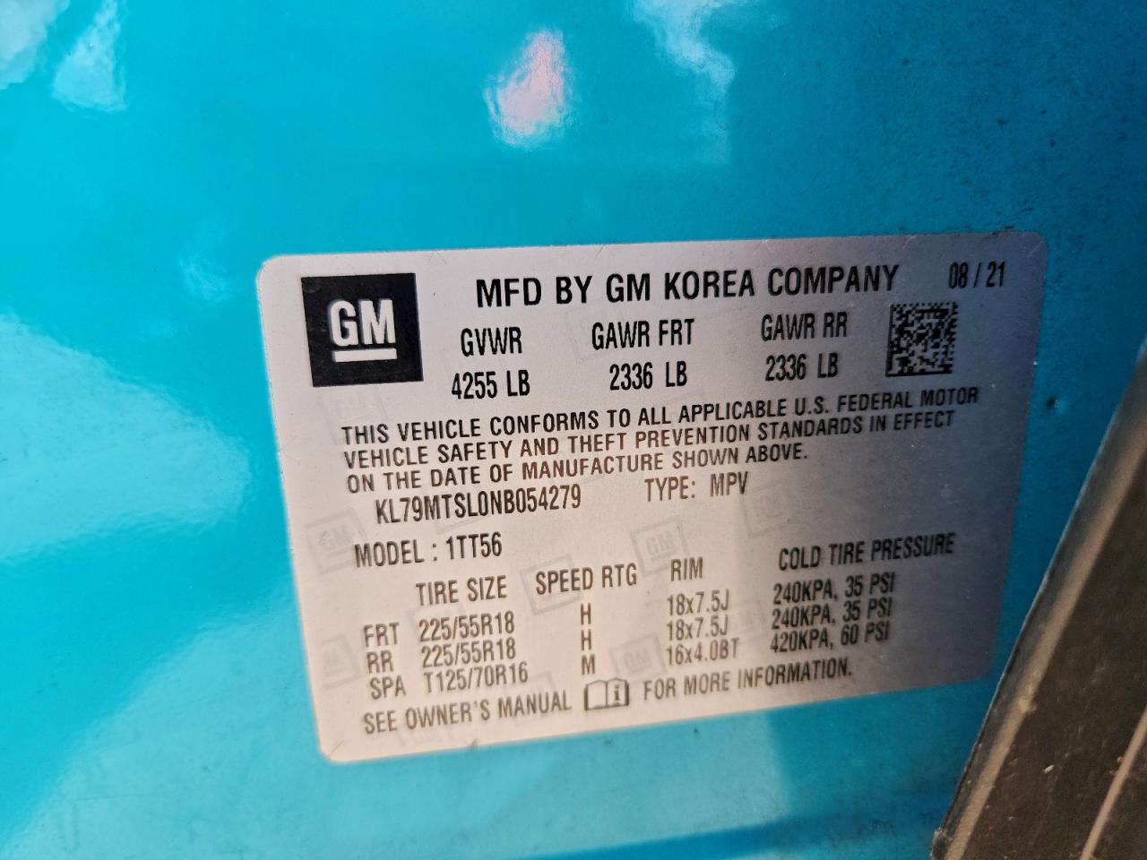 2022 Chevrolet Trailblazer Rs VIN: KL79MTSL0NB054279 Lot: 94472225