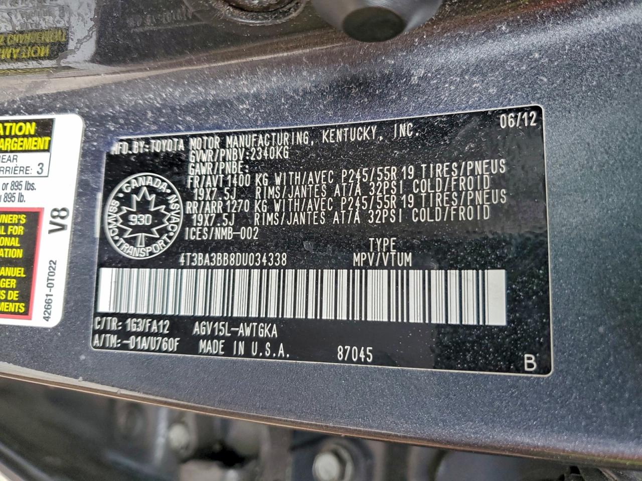 2013 Toyota Venza Le VIN: 4T3BA3BB8DU034338 Lot: 94949825