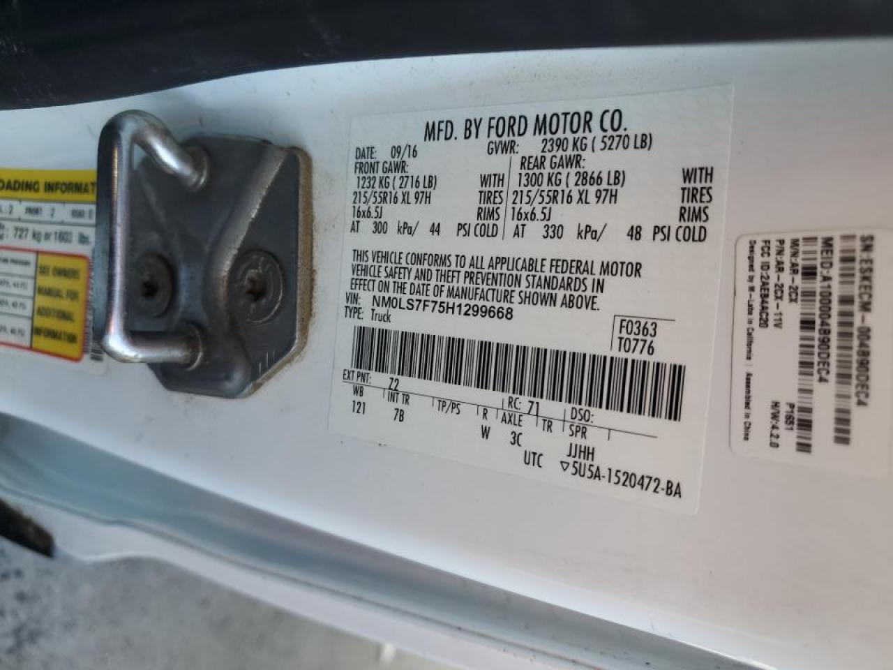 2017 Ford Transit Connect Utility / Service Van VIN: NM0LS7F75H1299668 Lot: 90134785