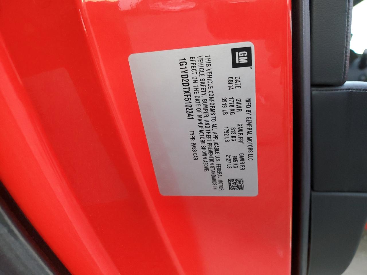 2015 Chevrolet Corvette Stingray 2Lt VIN: 1G1YD2D7XF5102341 Lot: 91872645