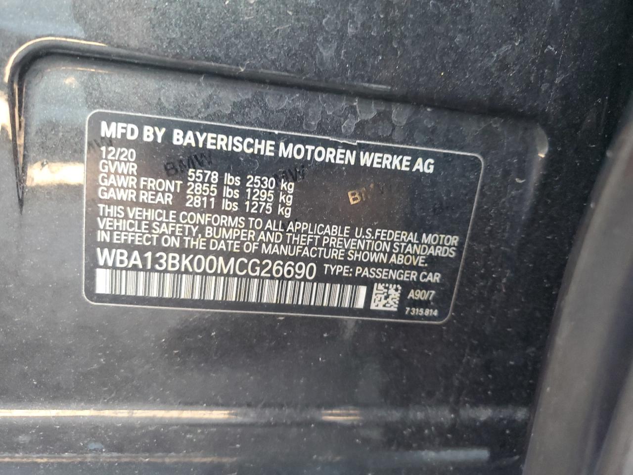 2021 BMW M550Xi VIN: WBA13BK00MCG26690 Lot: 93568435