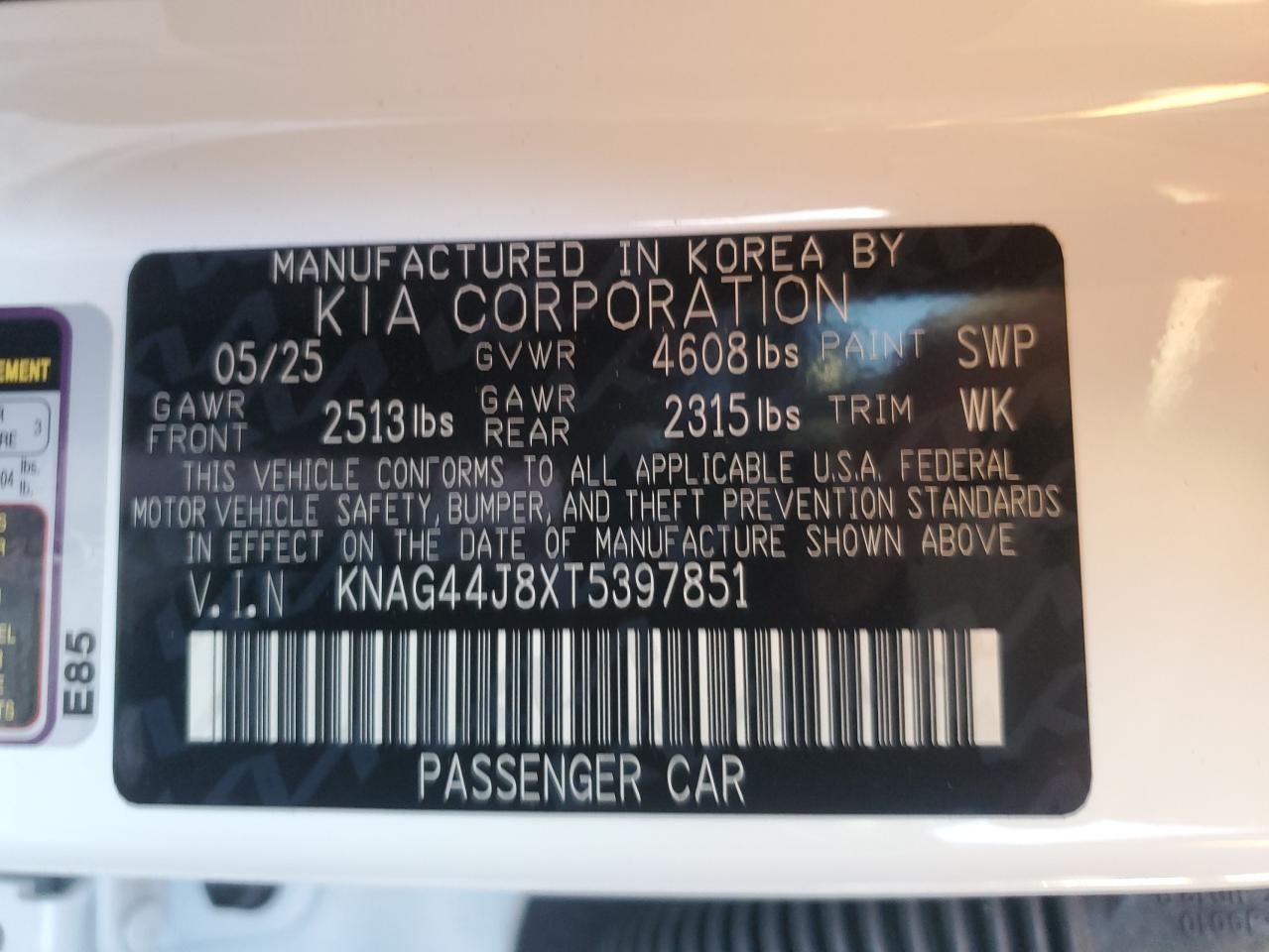 2026 Kia K5 Gt VIN: KNAG44J8XT5397851 Lot: 90564705