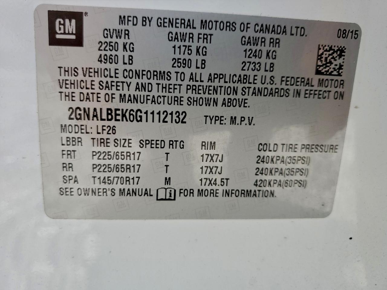 2016 Chevrolet Equinox Ls VIN: 2GNALBEK6G1112132 Lot: 94514225