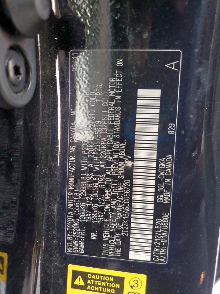 2012 Lexus Rx 350 VIN: 2T2ZK1BA6CC066720 Lot: 93148405